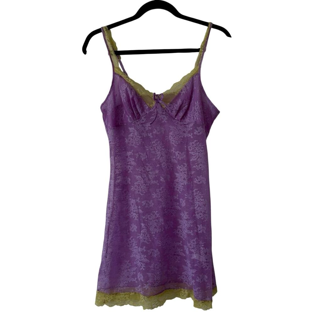 Floee Lace Chemise Nightgown Purple Green Trim Y2K Size Medium Vixen